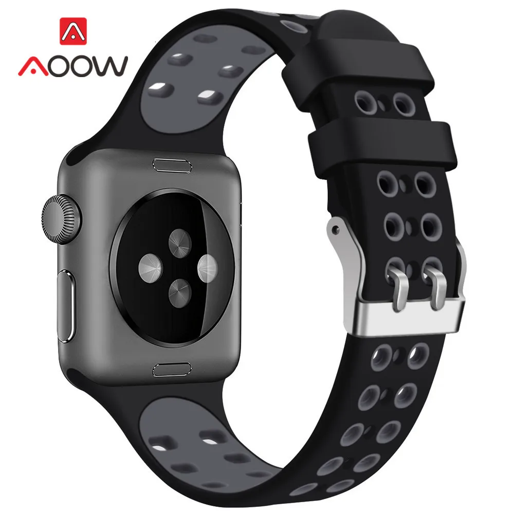 Силиконовый спортивный ремешок для часов Apple Watch 4 40 мм 44 мм 38 мм 42 мм с пряжкой дышащий браслет с отверстиями ремешок для iwatch 1 2 3