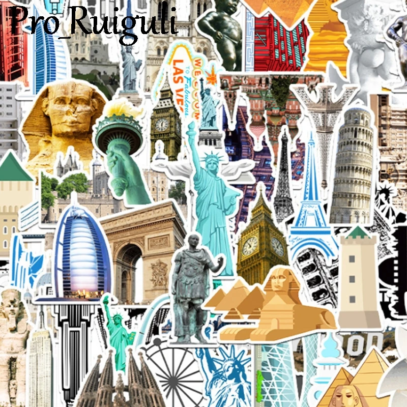 

64pcs World landmarks Cartoon Children Stickers Skateboard Guitar Suitcase Girl Waterproof scrapbooking Sticker Kid Graffiti Toy
