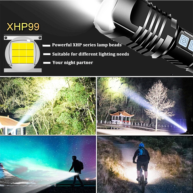 

New Arrival XHP99 LED Flashlight Tactical Flashlight Zoomable Flashlight 9 Core Lamp Beads Flashlight USB Rechargeable Torch
