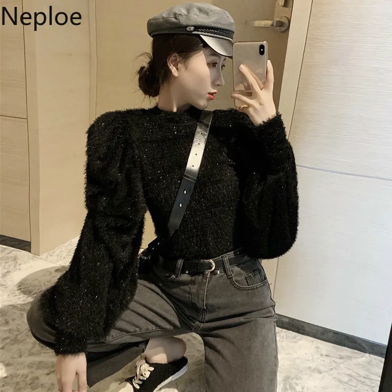 Пуловер Neploe с круглым вырезом и длинным рукавом вязаный свитер для женщин на