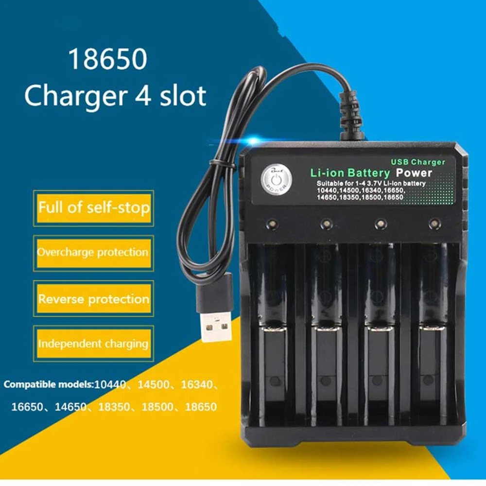 

USB 18650 Battery Charger Black 4 Slots For 18650 Charging Rechargeable Lithium Battery