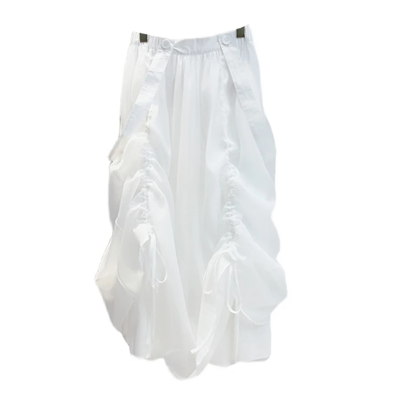 

Korean Chic Skirts Women Fashion Drawstring Pleated Faldas Mujer Femme Spring Summer 2021 All Match Elastic High Waist Jupe