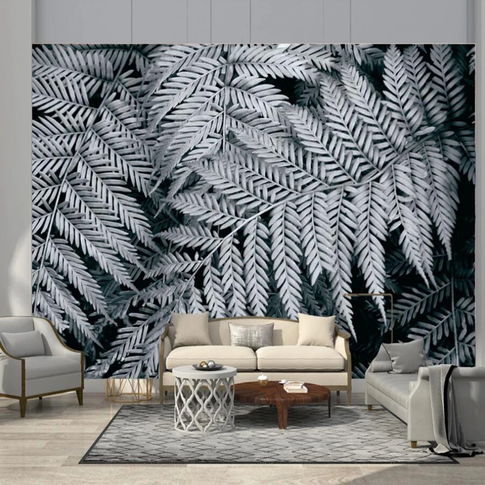 3D-обои Milofi на заказ настенные черно-белые папоротники для гостиной фон стены