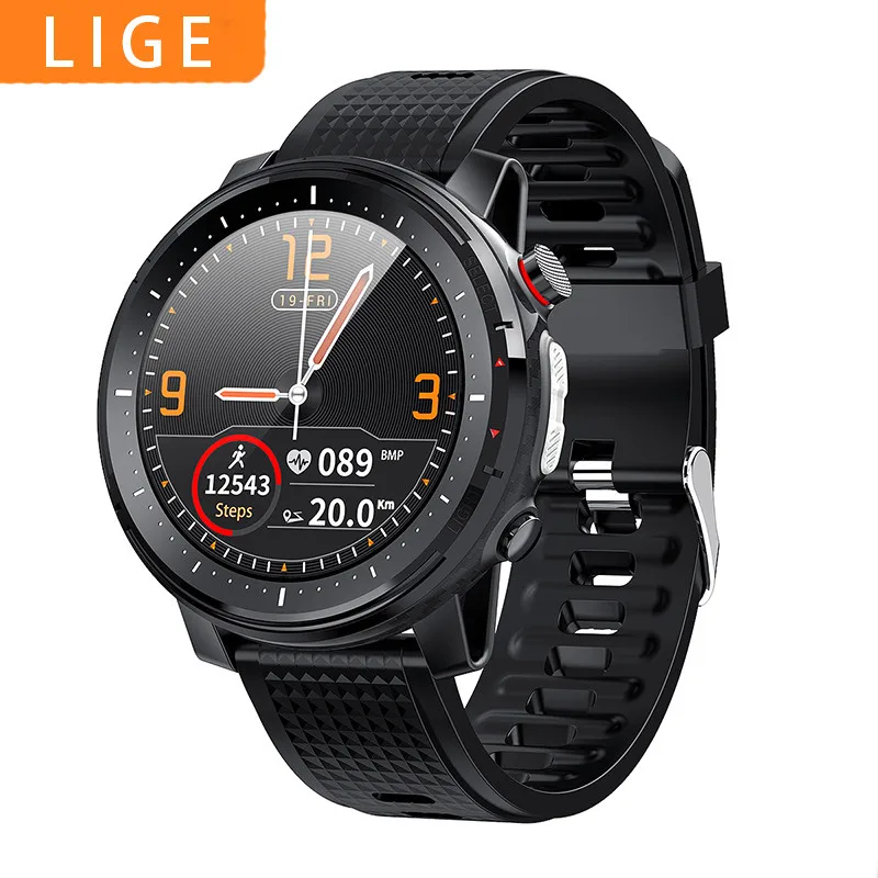 

LIGE 2021 IP68 Waterproof Smart Watch Men ECG Heart Rate Blood Pressure Monitor LED Flashlight 1.3 Full Touch Screen smartwatch