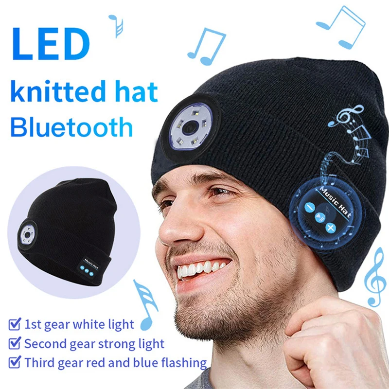 

Шапка-бини со светодиодной подсветкой и bluetooth, унисекс