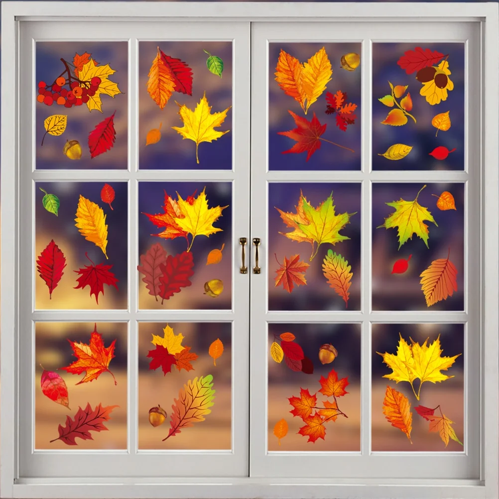 

8 Sheets Maple Leaf Sticker Thanksgiving Decoration Autumn Leaves Window Door Sticker Decals Fall Decor Party Decoration