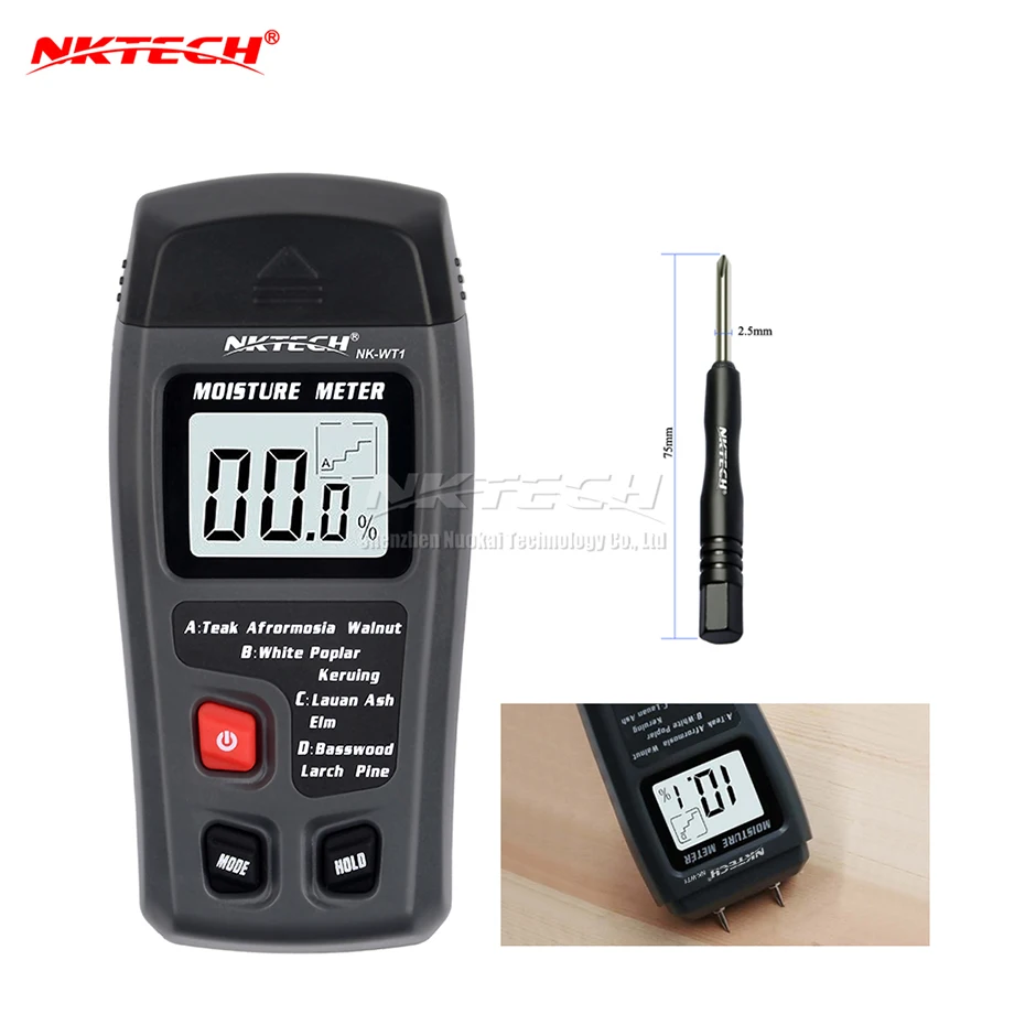 

NKTECH NK-WT1 Digital LCD Wood Moisture Meter Detector Portable 0-99.9% Integral Pin Auto Timber Hygrometer Diagnostic-tool