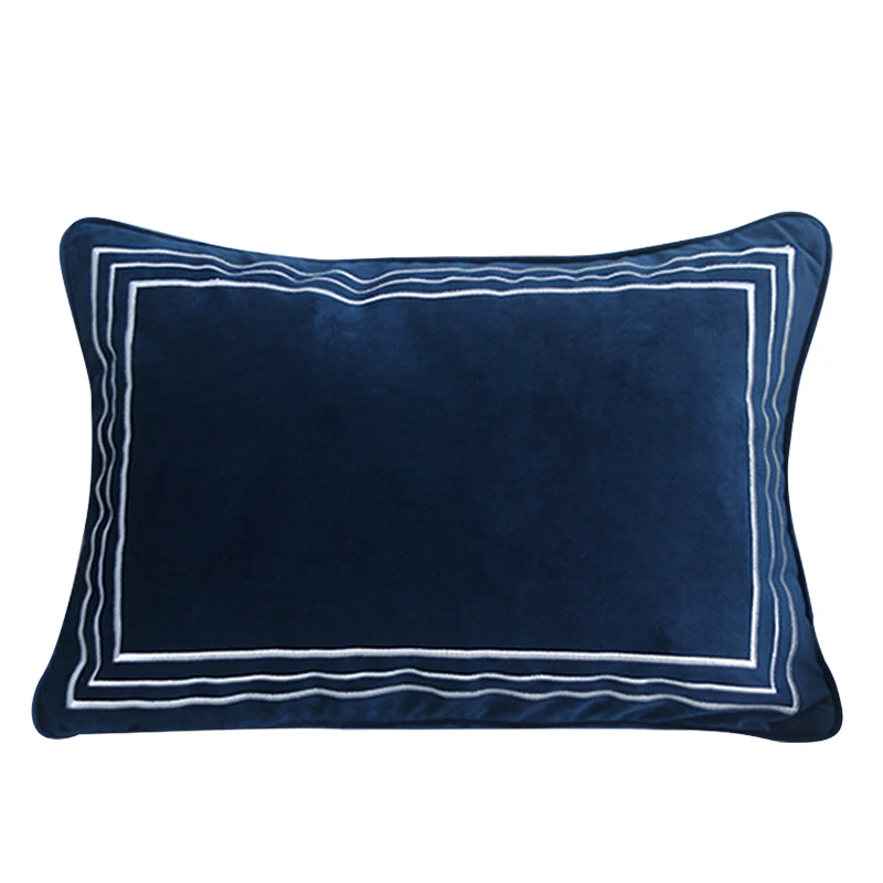 

DUNXDECO Cushion Cover Square Decorative Pillow Case Modern Simple Geometric Blue Velvet Waist Coussin Sofa Chair Cushion Cover