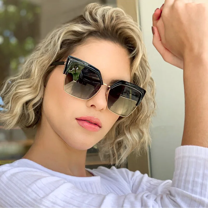 

2021 New Trendy Women's Large Frame Sunglasses Fashion Half Frame UV400 Sunglasses Women Gradient Lens Gafas De Sol Mujer
