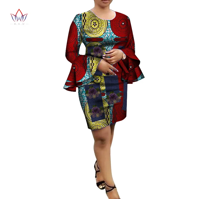 

African Traditional Wear For Women Full Sleeve Party Mini Dress Dashiki Ankara Dresses For Women Bazin Riche Robe WY3734