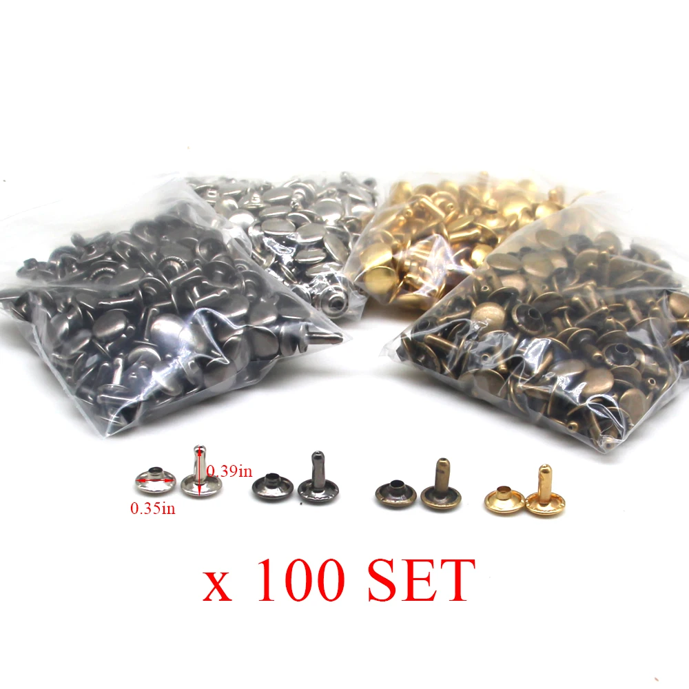 Заклепки для кожи трубчатые 4 цвета с двумя колпачками фиксирующими