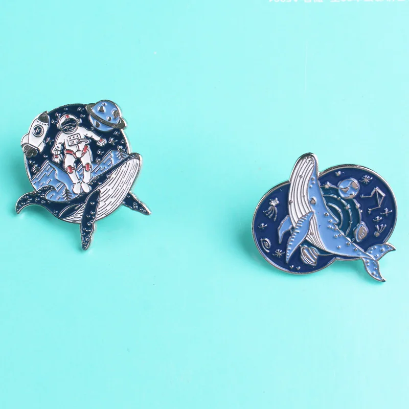 

Whale Animals Badges For Clothes Space Travel Astronanut Brooches Metel Badge On Backpack Lapel Pins Gift For Best Friends