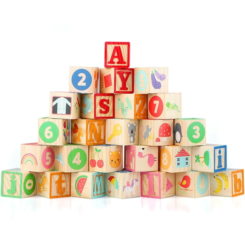 

Wooden ABC Blocks Building Games Alphabet Letters Block Set Early Educational Toys for Kids 26 PCS