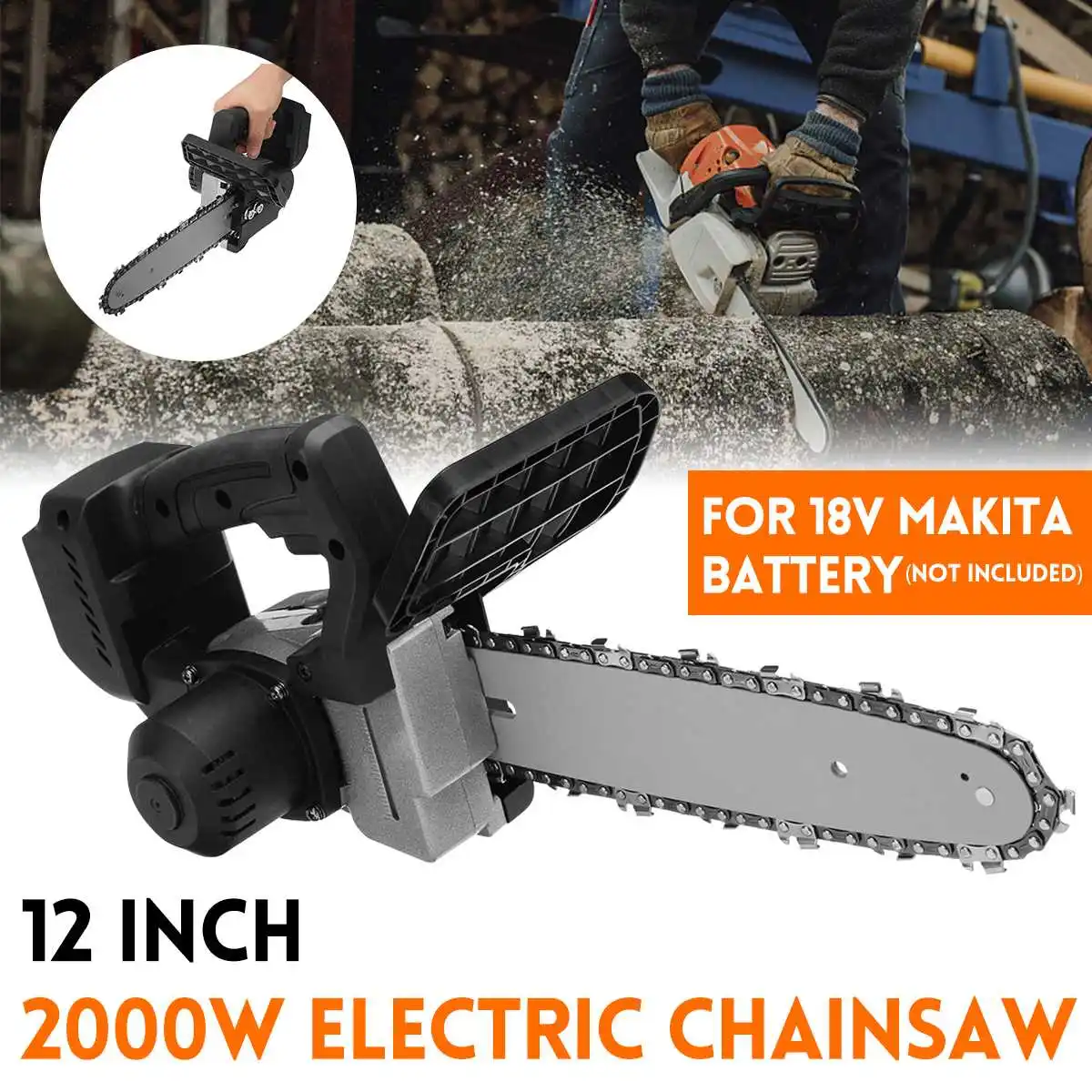 

2000W 12 inch Electric Saw Chainsaw Wood Cutter Brushless Motor Chainsaw Power Tool for 18V Makita Battery(Not Included