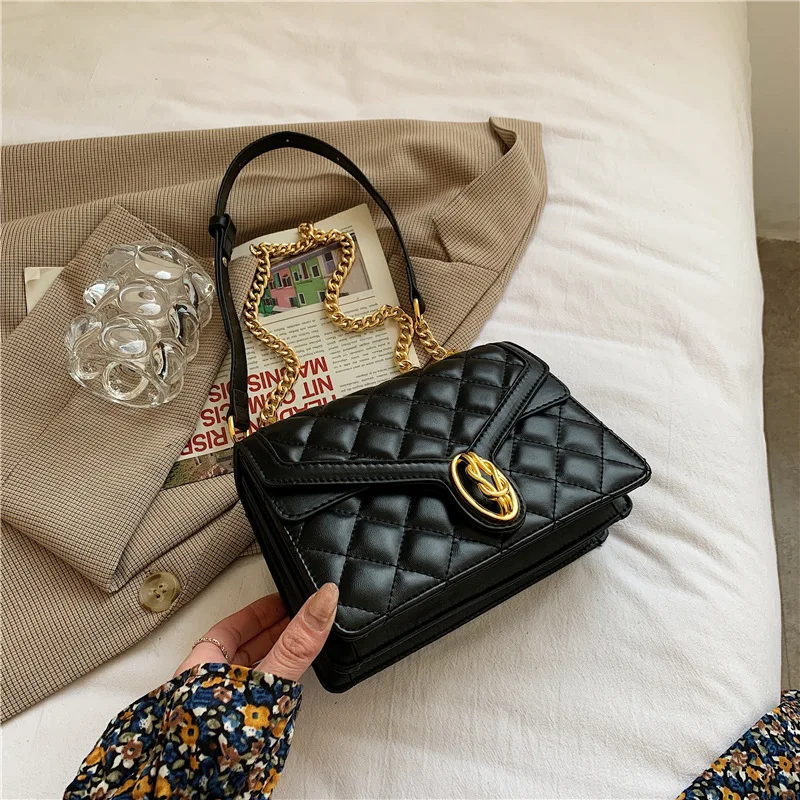 

High Quality Ladies Rhombic Embroidered Thread Shoulder Bag 2021 New Korean Chain Small Square Bag Ladies Messenger Bag Hot Sale