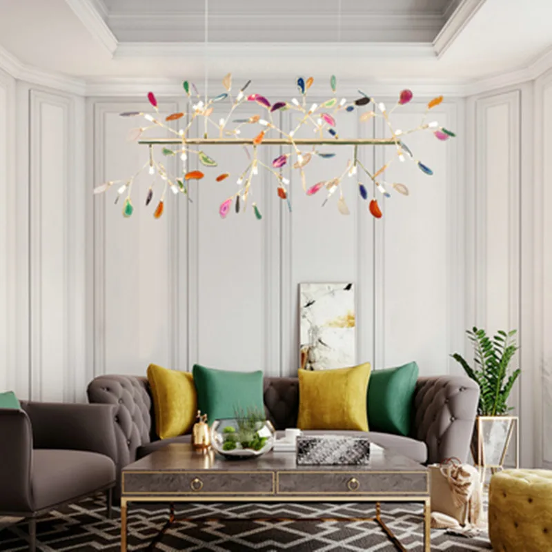 Современные Агатовые светодиодные люстры освещение для гостиной золотая