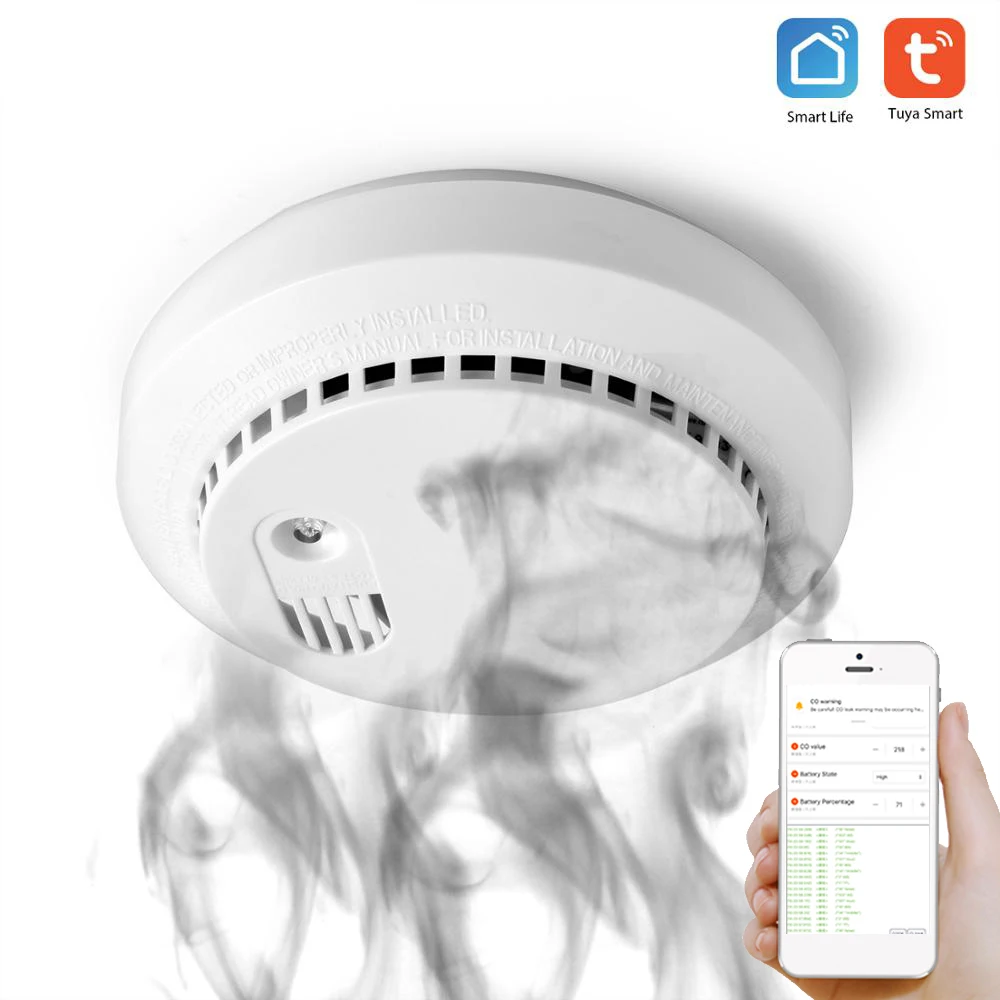Детектор угарного газа Wi Fi датчик дыма система сигнализации 85 дБ