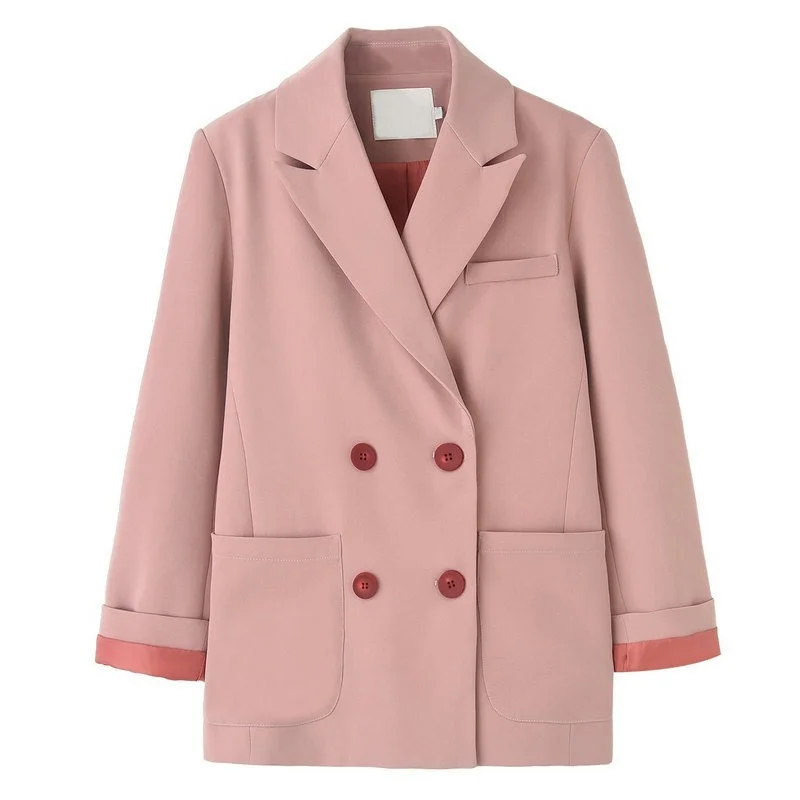 

2021 Spring New Fashion Sweet Fresh Button Design Blazers Women Casual Loose Soft Coats Elegant Temperament Office Lady Tops