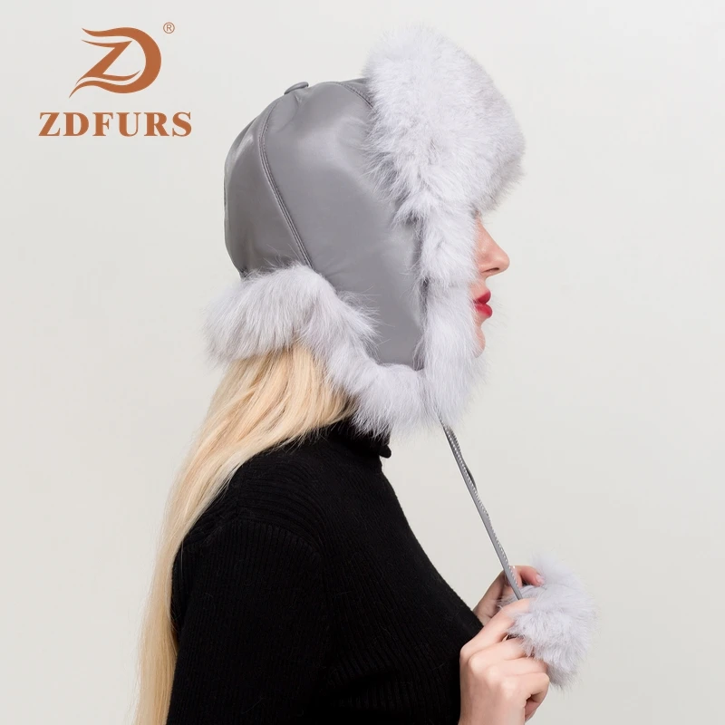 ZDFURS* женская шапка из натуральной Лисы Зимняя ушанка шапка-ушанка Россия Снег Ветер толстый теплый мех натуральная овчина кожаные кепки