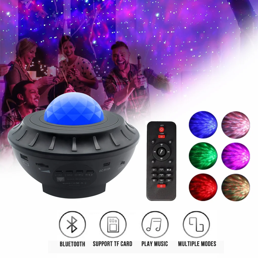 

LED Star Projector Night Light Galaxy Starry Lamp Ocean Wave Projector With Music Bluetooth-compatible Speaker Remote Control