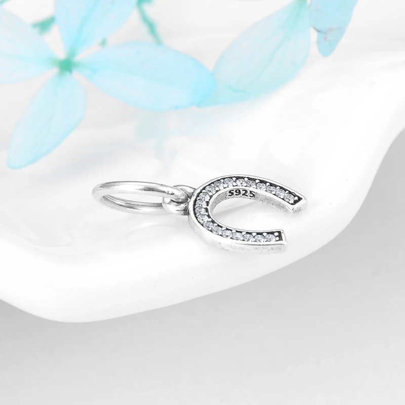Real 925 Sterling Silver Horseshoe U shape zircon charms beads Fit Original PANDORA Charm Bracelet Jewelry making | Украшения и