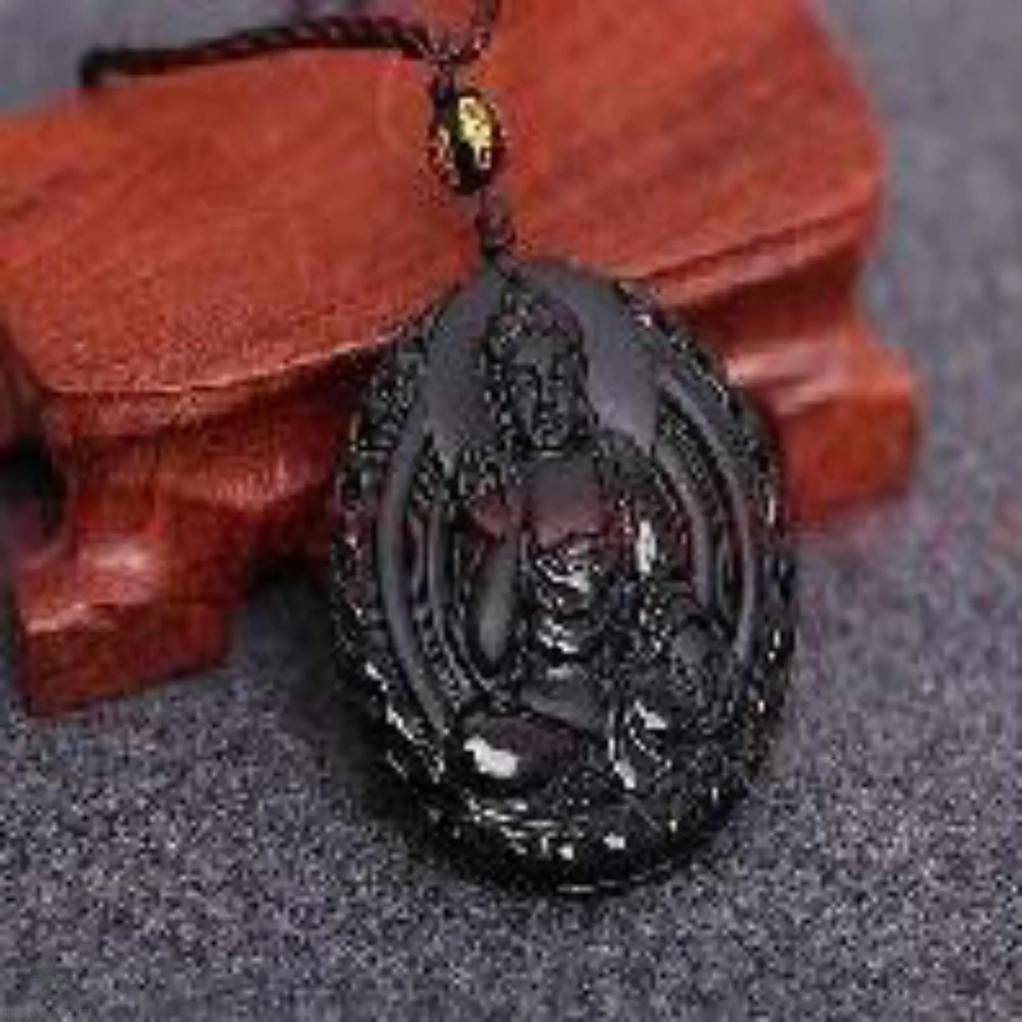 

Natural Obsidian Bodhisattva gemstone beads necklace gift Inspiration Seven Chakras Easter Elegant Christmas Taseel Meditation