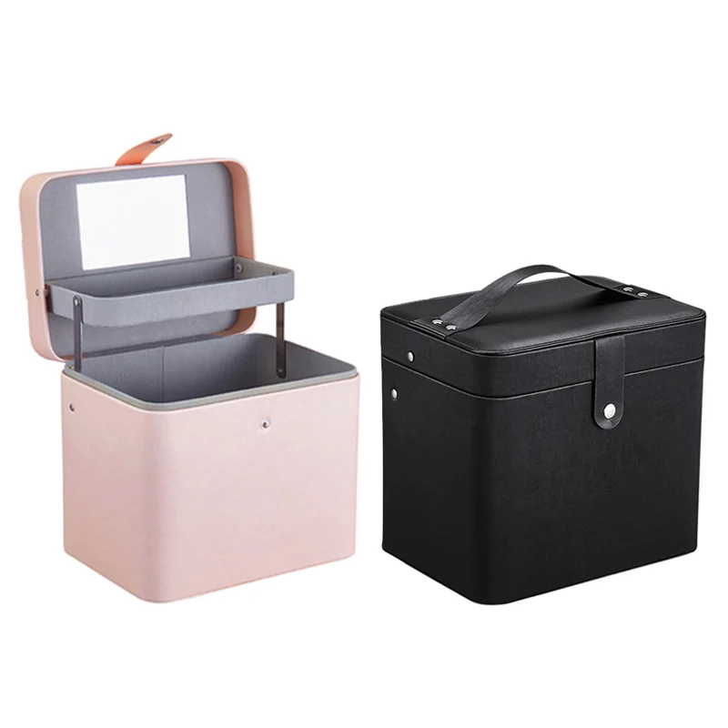 

Large-Capacity Portable Jewelry Desktop Storage Box Makeup Pu Box Cosmetics Makeup Box Display Stand With Mirror
