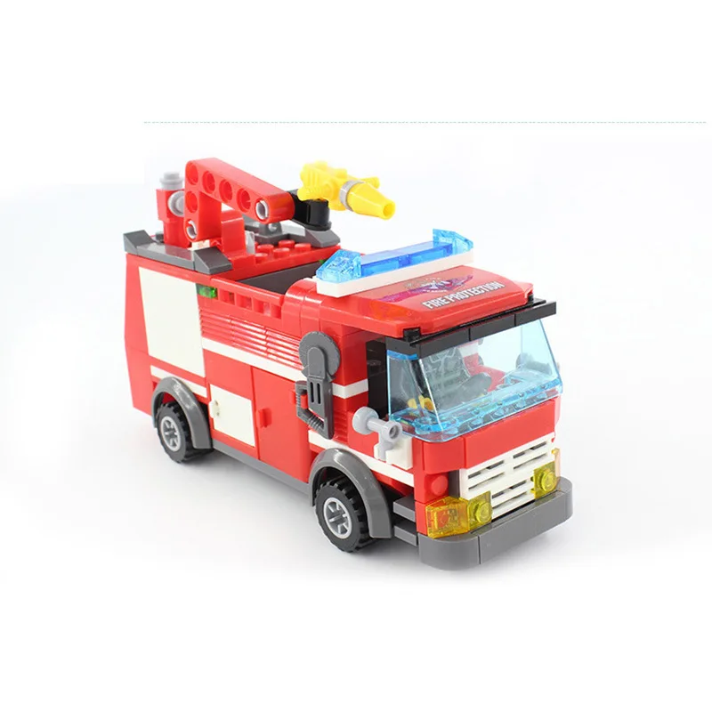 

206Pcs City Fire Fight Sprinkler Fire Truck Car Building Blocks Sets DIY Creator Bricks Educational Toys for Children