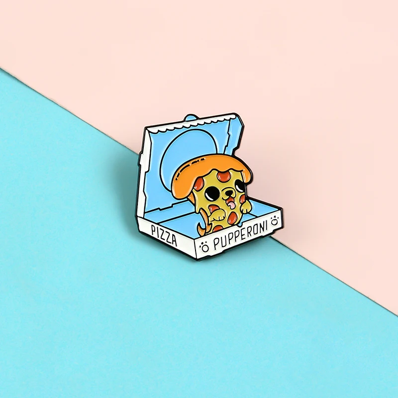 

QIHE JEWELRY Cute Puppy Pizza Pins Dog Pet Lovers Enamel Pins Metal Brooches Badges Denim Clothes Bag Women Pins Fashion Gifts