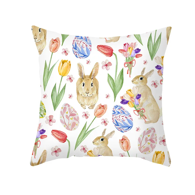 

4Pcs Happy Easter Pillowcase Easter Decorations for Home Party Sofa Rabbit Bunny Eggs Pillow Cover 45X45Cm