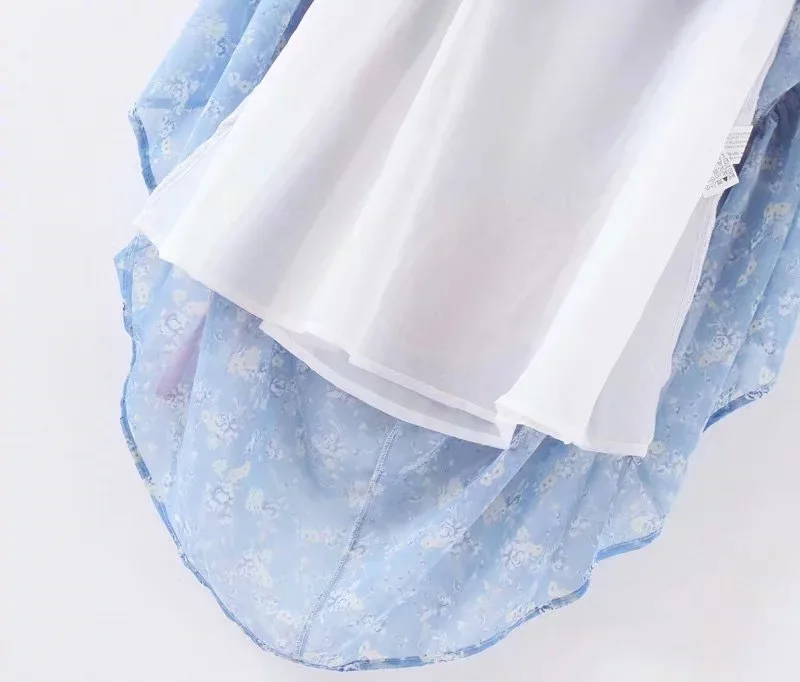Bohemian Dress Women Color Matching Print Fairy Beach Maxi Dress Short Sleeve French Romantic Floral Holiday Elegant Long Dress