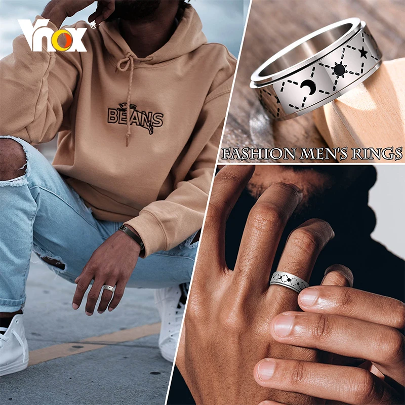 

Vnox Mens Spinner Moon Star Sun Rings,Stainless Steel Wedding Bands,Stress Relieving Jewelry,Rock Statement Boho Accessory