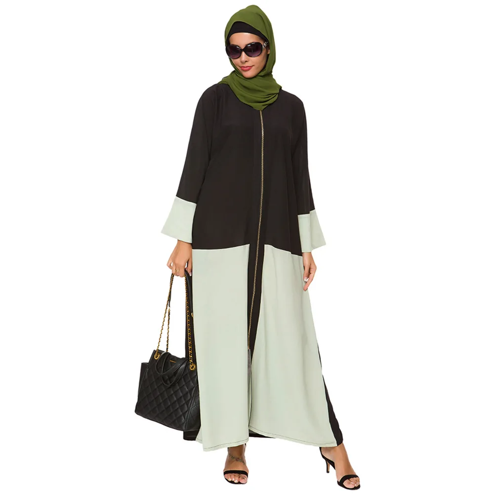 Fashion Chiffon Muslim Dress Women Splicing Trimmed Front Abaya Maxi Kaftan Kimono Dresses Women Summer Dropshipping