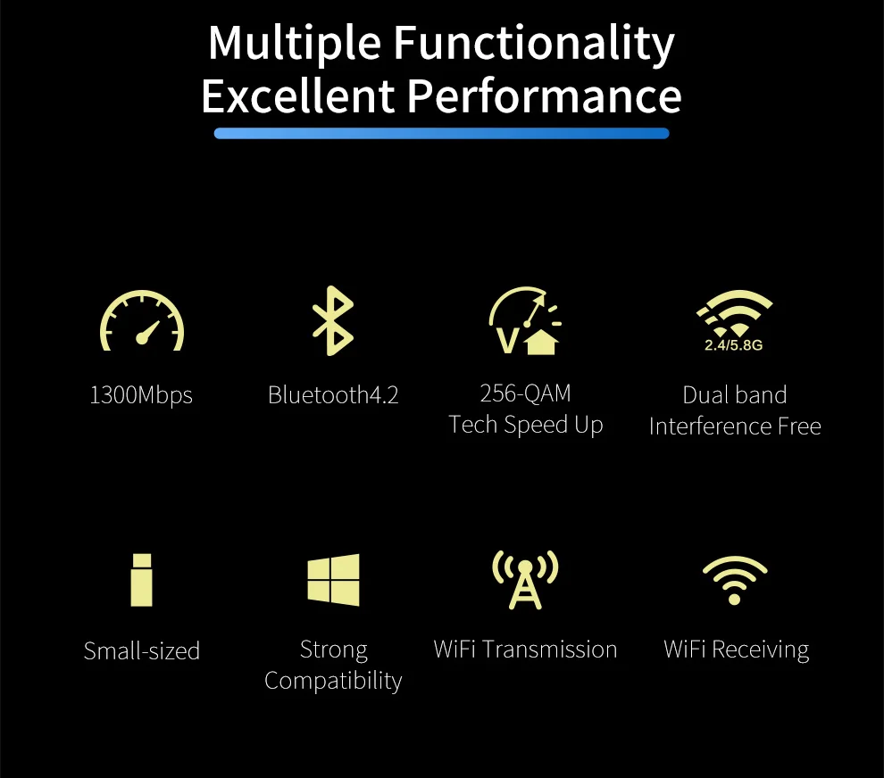 Comfast CF 727B сетевая карта usb Антенна dual band2.4 & 5 8 WiFi адаптер 802.11ac 1300 Мбит/с Bluetooth4.2