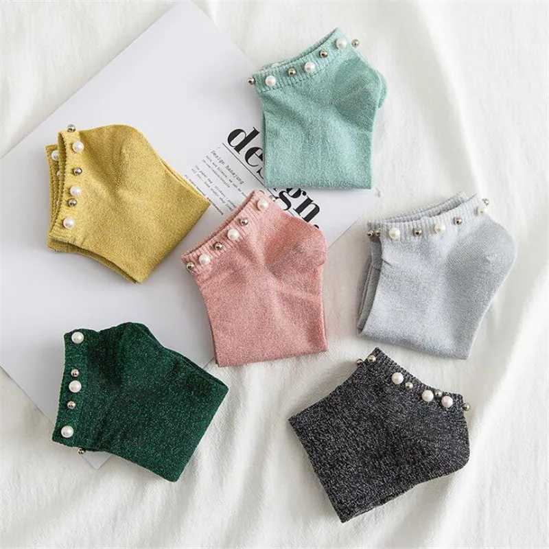 Новинка винтажные блестящие носки с жемчугом женские хипстерские Стразы