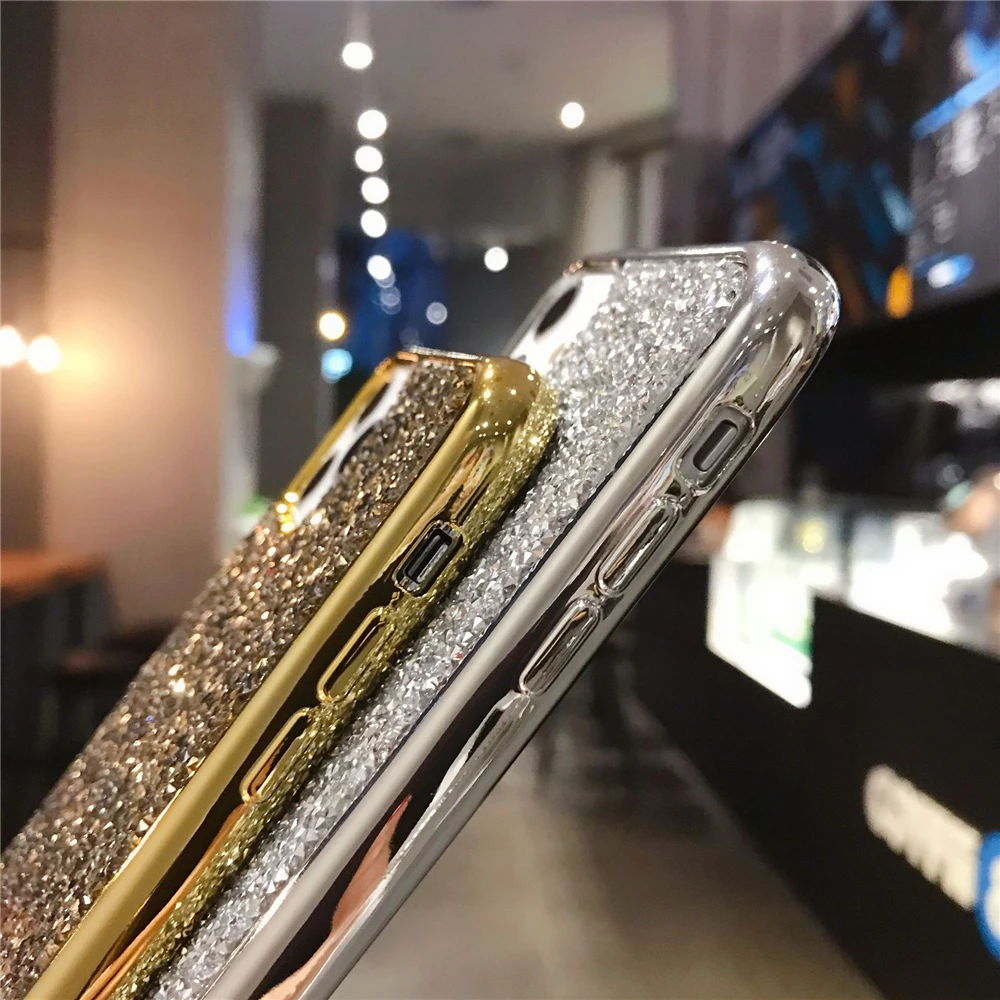 С сияющими блестками плакированная задняя крышка для iPhone 6S 6 7 8 Plus X XR XS MAX