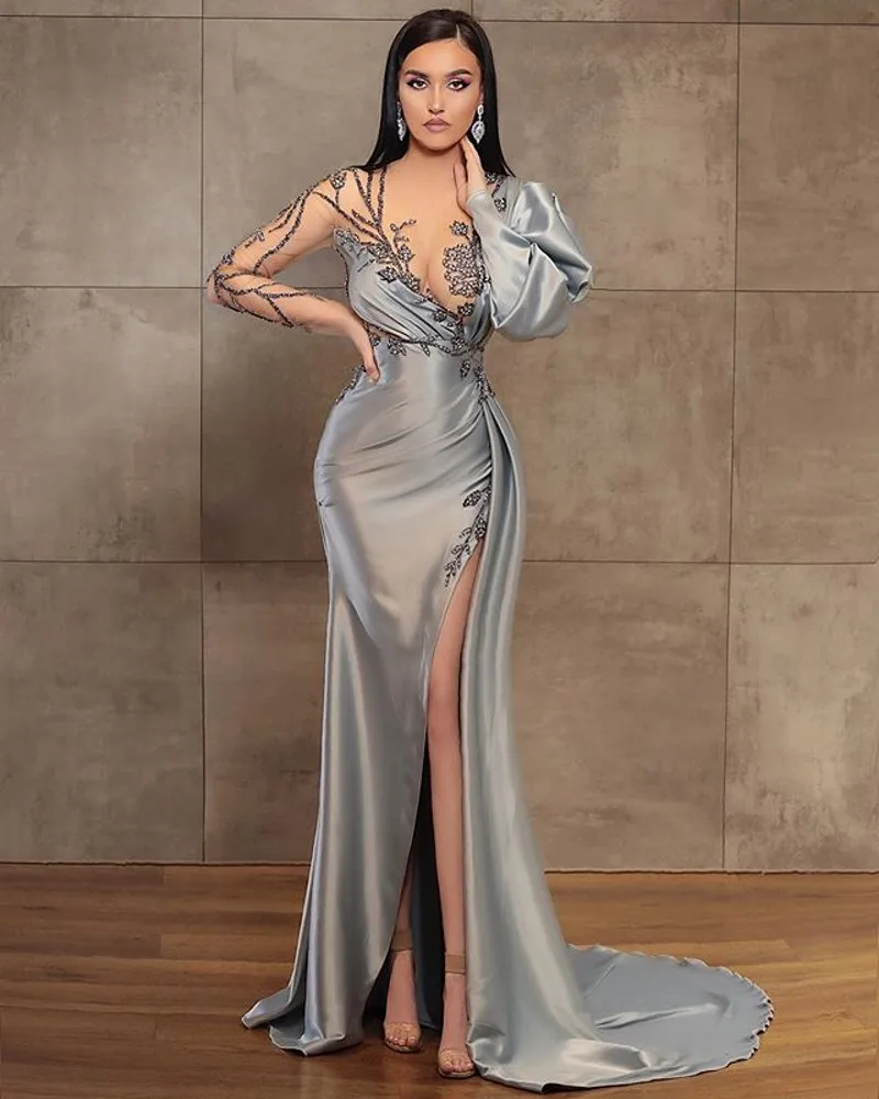 

Stunning 2020 New Prom Dresses Long Sleeves Luxury Beading Evening Dress Ruffle Tulle Engagement Gowns Robe