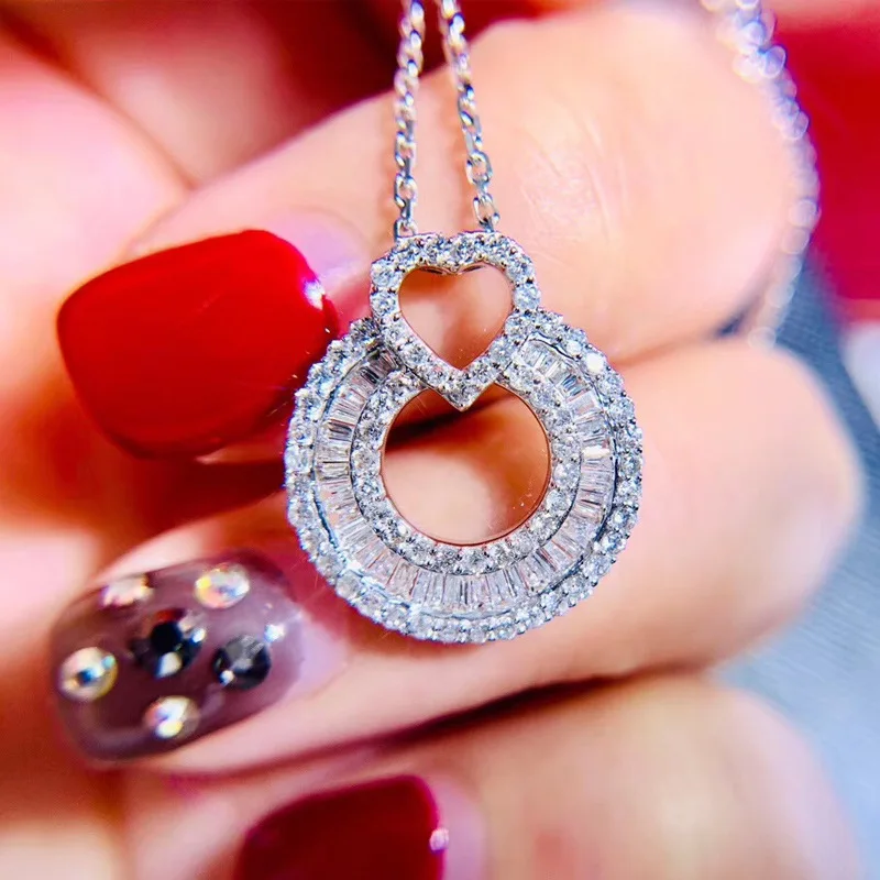 

2021 New Luxury Heart Halo 925 Sterling Silver Necklace For Women Lady Anniversary Gift Jewelry Drop Shipping Christmas X5665