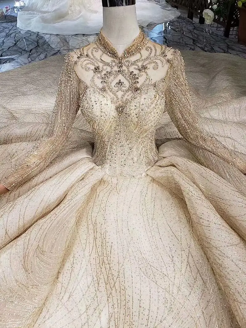 picture gold Арабский, Ближний Восток, мусульманские свадебные платья, кружевные свадебные платья с длинным шлейфом, Золотое свадебное платье, платье невесты,, на заказ - Цвет: picture gold