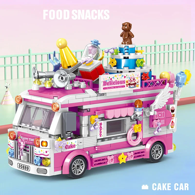 City Food Snacks Car Micro Building Block DIY Fruit Sushi Cart Dessert Trolley Hamburg Ice Cream Truck Mini Bricks Toys Kids | Игрушки и