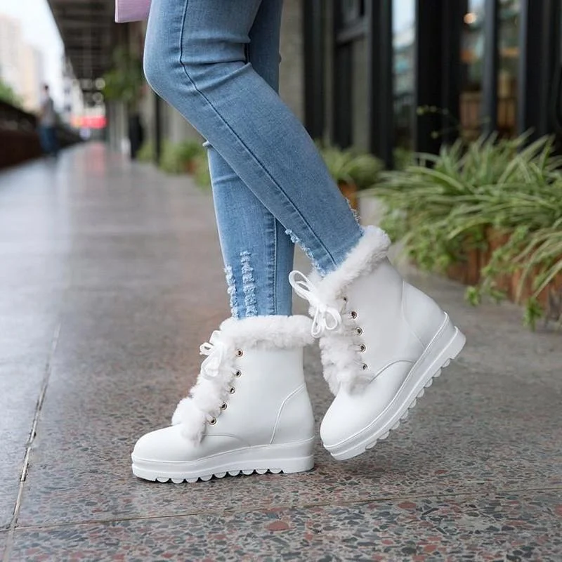 

2021 Big Size 33-43 Female Winter Ankle Boots Warm Fur Platform Boots Women Height Increasing Thick Plush Shoes Woman