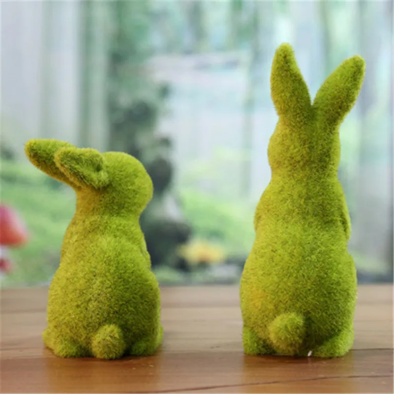 

Easter Bunny Artificial Rabbit Doll Resin Animal Home Model Party Decoration Plant Green Flocking Toys Garden Ornament