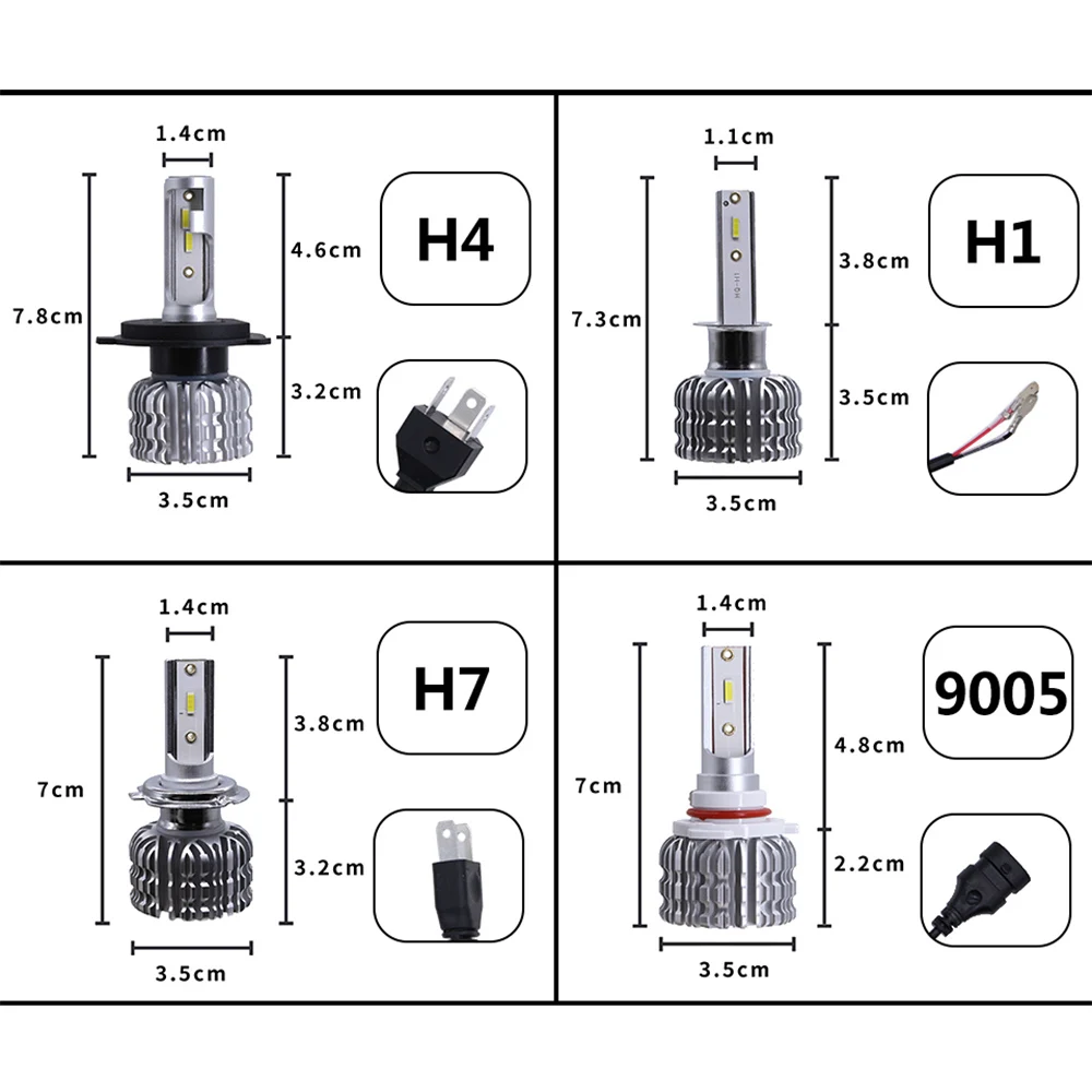 FUXUAN 2 шт. светодиодный фонарь для автомобиля безвентиляторные лампы H7 H4 H11 H8 H1 9005 HB3