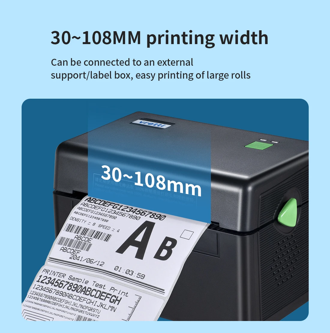 

Vretti DT108B 4 Inch Label Printer Portable Functional Thermal Printer Support USB Interface 152mm/s Barcode Printer Black white