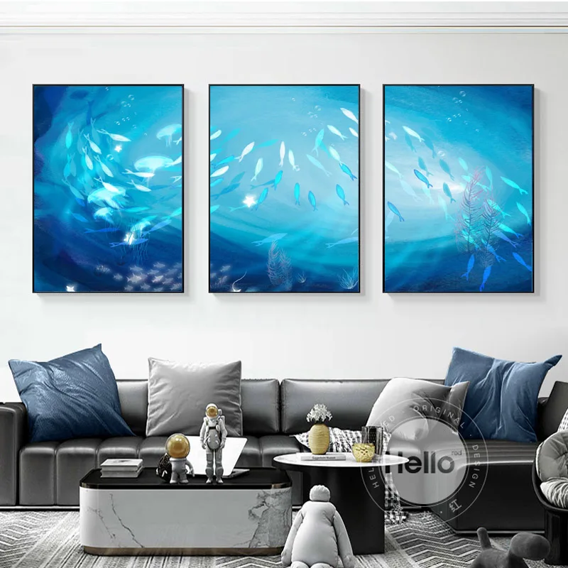 

Undersea Scene Canvas Painting Wall Poster and Print Bright Blue Sea Water Fish for Living Room Bedroom Home Decoration Picture