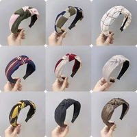2021 new fashion hair accessories womens retro middle knotted hair band fabric sweet plaid wide brimmed hairband headband girl