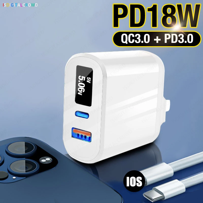 

Зарядное устройство для IPhone 12 11 Pro Max Mini X 8, устройство для быстрой зарядки с USB Type-C, адаптер для Xiaomi, Samsung, планшетов, Huawei, светодиодный дисплей