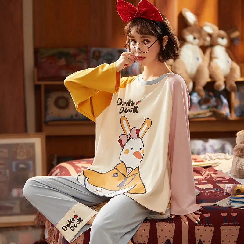 Cotton Pajamas Women's Long-sleeved Spring and Autumn Cute Princess Style Cotton Home Service Suit Womens Two Piece Sets