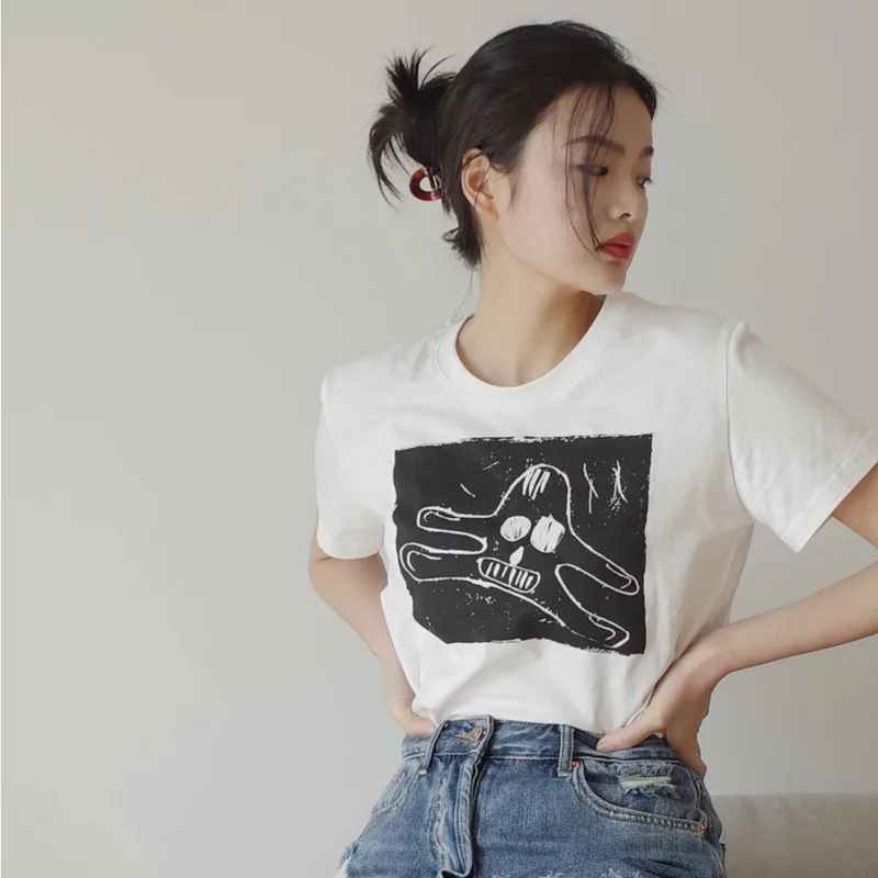 

2021 сезон: весна-лето женские 100% хлопковые футболки женские принт с героями мультфильмов, с круглым вырезом, футболки с короткими рукавами св...