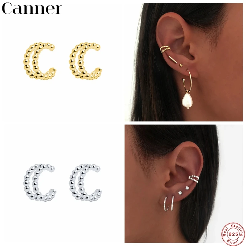Canner 925 Sterling Silver Ear Cuff Clip On Earrings For Women Small Beads No Piercing Earings Fine Jewelry Earcuff oorbellen W4 | Украшения